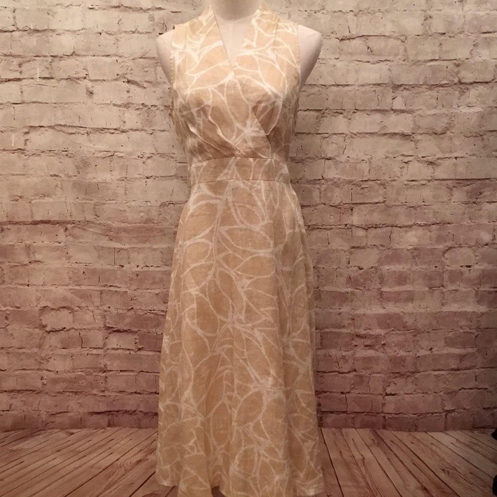 Rafaella Beige Print Linen Sleeveless Shift Dress